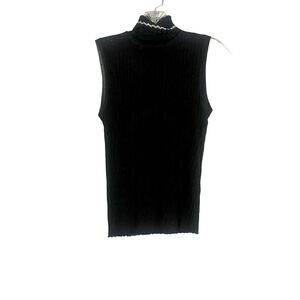 ZARA Ribbed Sheer Sleeveless Shimmering Mock Turtleneck with Design Top S Black